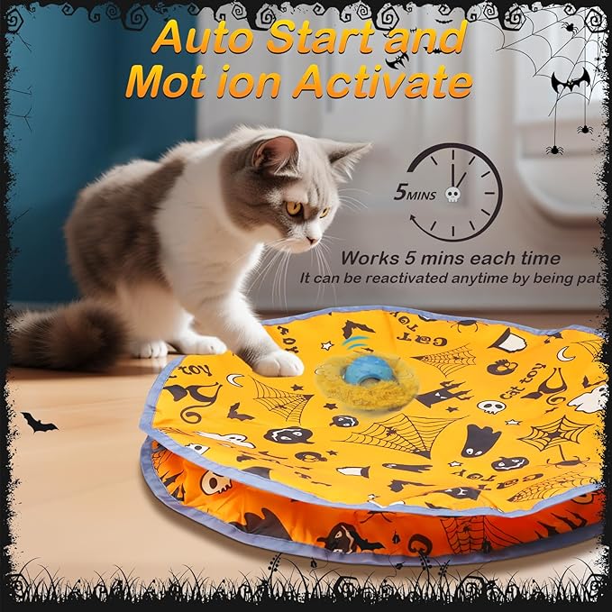 Interactive Cat Toys Ball Rolling in The Pouch, Chirping & Motion Activated Interactive Cat Ball Toy Begins Hide and Seek Game in Mat, Rechargeable Cat Exercise Toy