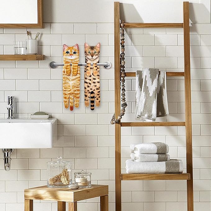 AGRIMONY Cat Funny Hand Towels for Bathroom Kitchen - Cute Decorative Cat Decor Hanging Washcloths Face Towels Super Absorbent Soft - Housewarming Birthday Christmas Fun Gifts for Women Cat Lovers