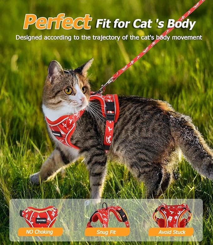 Halypet Cat Harness and Leash Set [MAX Safety 4th-Gen Upgrade] Escape Proof Adjustable Cat Leash Comfortable Soft Vest Easy to Wear Kitten Harness with Reflective Strip for Cats Walking, XS Ruby Red