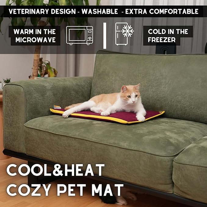 Cooling Heating Mat for Cat & Dog Small Medium Pet (16x24), 5 Layers Microwave Water Repellent No-Electric Thermal Pad Washable Non Slip Indoor Outdoor Warming Gel Summer Bed (Burgundy)