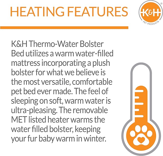 K&H Pet Products Thermo-Water Bolster Heated Orthopedic Dog Bed Gray Small 17 X 20 Inches