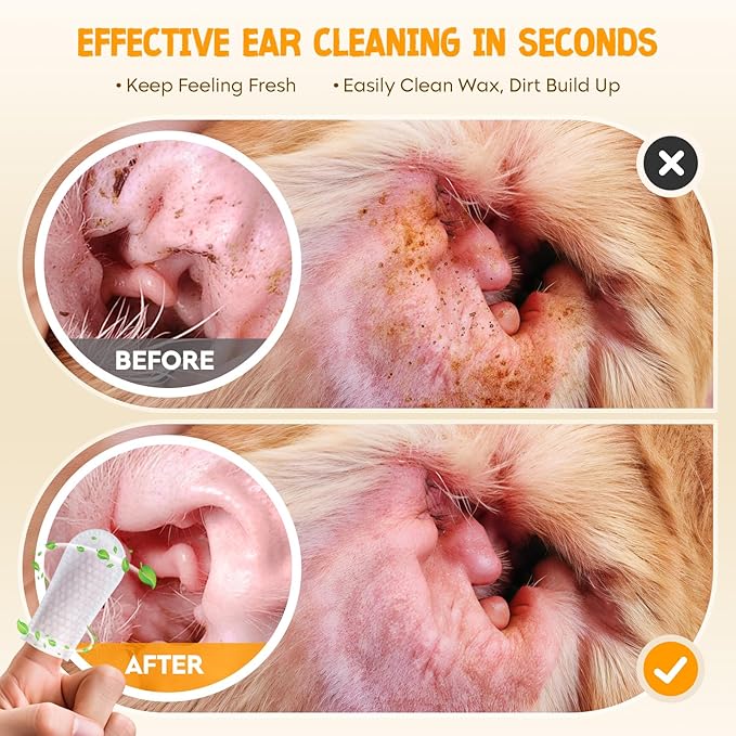 NEENCE Ear Finger Wipes for Dogs & Cats,Dog Ear Cleaner Finger Wipes, Soothing Cleansing Deodorizing Ear Care Wipes for Cat and Dog, Effectively Remove Ear Wax for Dogs & Cats(60Pcs, Coconut)