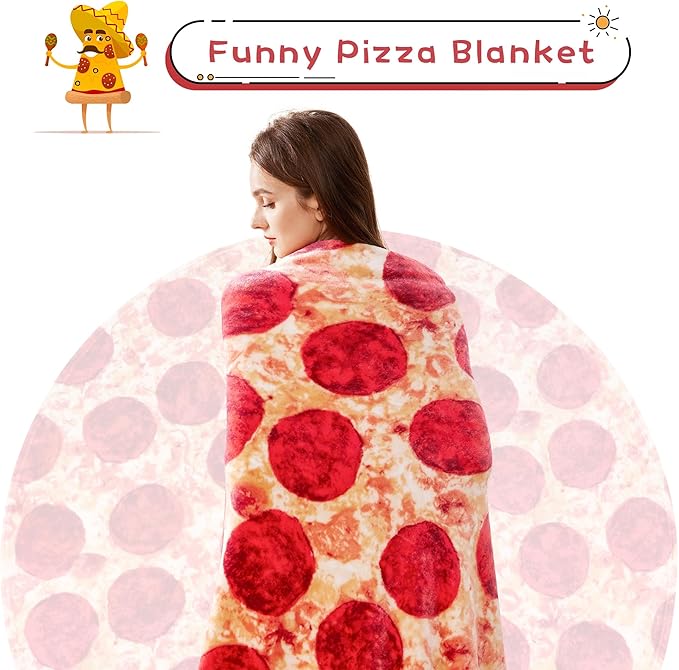 LetsFunny Pizzas Blanket, 2.0 Double Sided Wrap Throw Blanket for Adults Kids, Giant Funny Realistic Food Blankets, Soft Flannel Round Throw Blanket Cool Presents 71in
