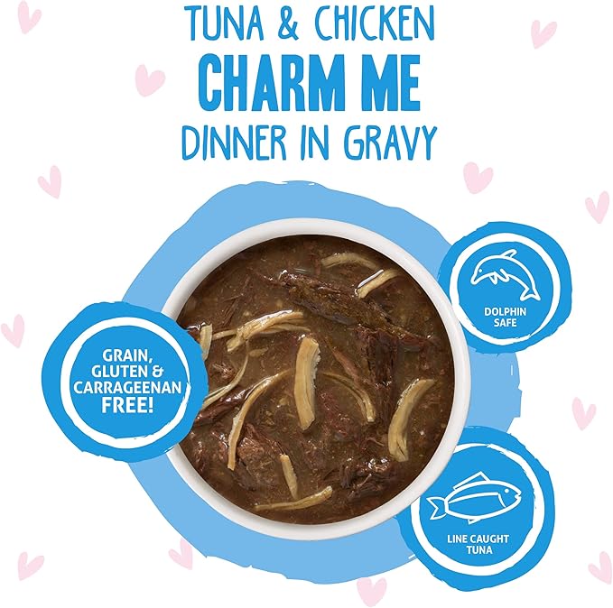 Weruva B.F.F. OMG - Best Feline Friend Oh My Gravy! Tuna & Chicken Charm Me with Tuna & Chicken in Gravy Cat Food, 3oz Pouch (Pack of 12)