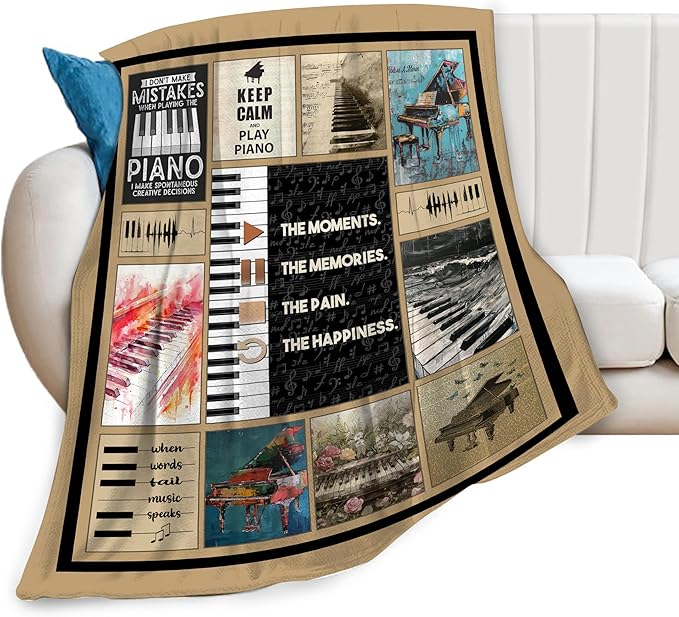 Piano Blanket Piano Keys Music Notes Decor Throw Blanket Super Warm Soft Plush Lightweight Fleece Flannel Blanket Musical Gifts for Teachers Girls Boys Women Adults for Sofa Couch Bedding 40"X50"