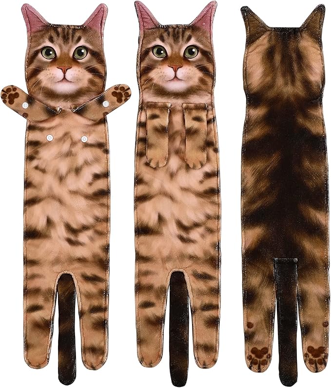 Cat Funny Hand Towels for Bathroom Kitchen - Cute Decorative Fairy Tale Cat Decor Hanging Washcloths Towels Super Absorbent Soft - Housewarming Birthday Christmas Fun Gifts for Women Cat Lovers