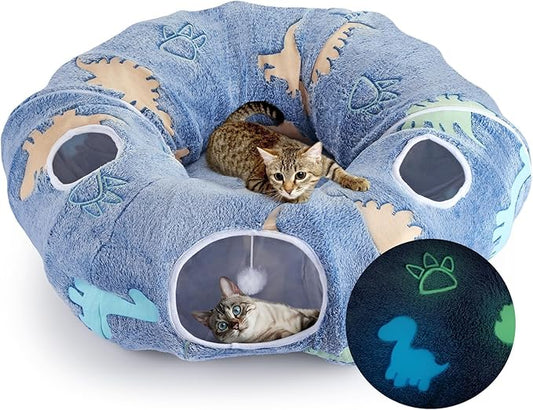 Foldable Cat Tunnel With Washable Cat Bed For Indoor Cats Christmas Tree Cat Tunnel,4entry Points Peekaboo Cat Cave Donut Tunnel,Multifunctional Cat Playground Toys Hideplace For Cats,Kittens