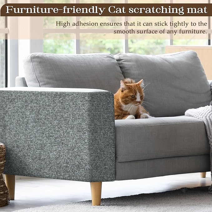 Cat Scratching Mat, 78.7"x15.7" Cat Carpet Self-Adhesive Carpet Mat Trimmable Replacement for Cat Tree, Cat Wall Scratcher, Cat Scratching Post, Shelf Shelves Couch Furniture DIY Protector, Light Grey