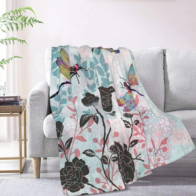 Dragonfly Throw Blanket Lightweight Soft Warm Flannel Fleece Blanket Cozy Air Conditioning Blanket for Men Women Girls Boys Chair Couch Bed 50"x40"
