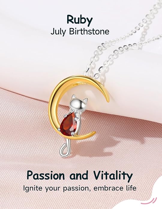 Birthstone Necklace for Women Girls, Cat Necklaces 925 Sterling Silver Teardrop Pendant 18K Gold-Plated Birthstone Jewelry Gifts for Birthday Easter
