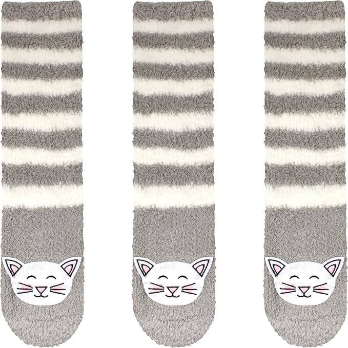 BambooMN Super Soft Warm Cute Furry Animal Non-Slip Fuzzy Cozy Fluffly Crew Winter Home Socks, Value Pack