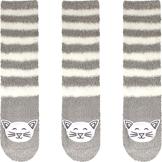 BambooMN Super Soft Warm Cute Furry Animal Non-Slip Fuzzy Cozy Fluffly Crew Winter Home Socks, Value Pack
