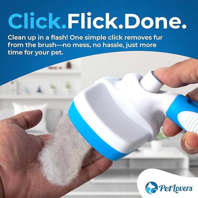 PetLovers EzSlicker Self-Cleaning Brush - Dog Brush for Shedding, Gentle Slicker Brush for Cats, Tangle-Free Grooming Comb with Soft Bristles & Ergonomic Handle for Stress-Free Grooming (White)