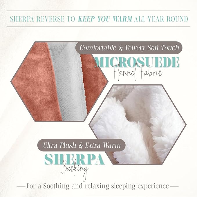 Elegant Comfort Reversible and Ultra-Plush Flannel Fleece Sherpa Throw- Lightweight Soft and Cozy- All Season Decorative Throw, Perfect for Lounging, 50 x 60 inches, Coral