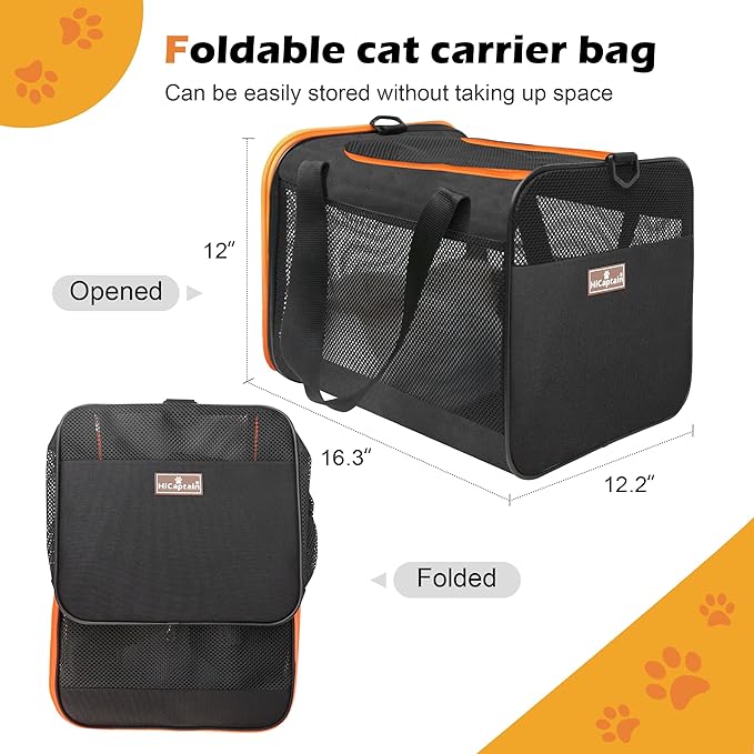 HiCaptain Black Cat Carrier Bag, Lightweight Soft Cat Carrier with Top Mesh Window, Breathable Pet Carrier for Medium Cats and Small Dogs Puppies up to 15 lb - Black