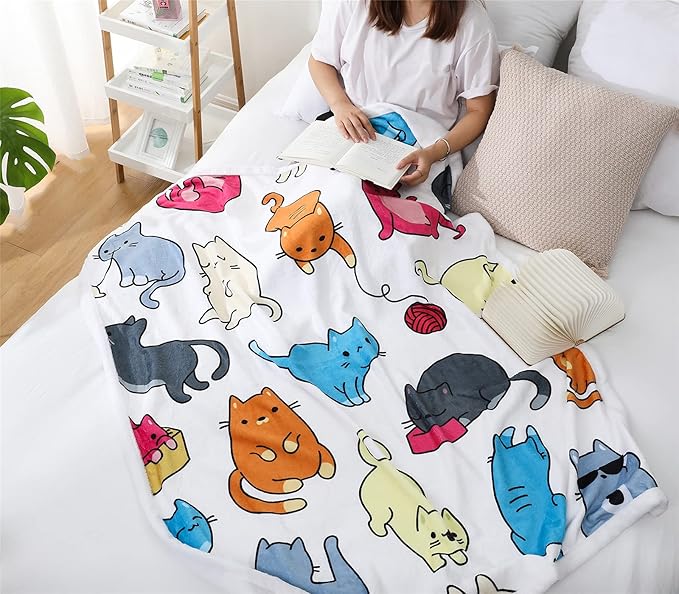 Sviuse Cat Blanket Cat Gifts for Cat Lovers Soft Flannel White Cats Pattern Throw for Girls Women Kids (50" X 60", Cat 6)