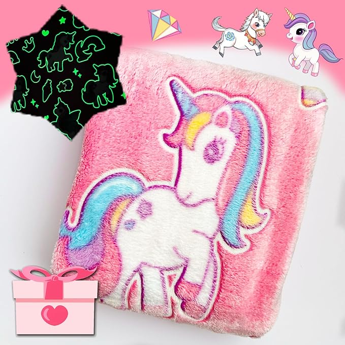 2025 Best Gift Unicorns Gifts Glow in The Dark Blanket Unicorns Gifts for Girls,Toys for 2 3 4 5 6 7 8 9 10 Year Old Girl Gifts,Soft Kids Blankets for Birthday Valentines Best Gifts,50"x60" Pink