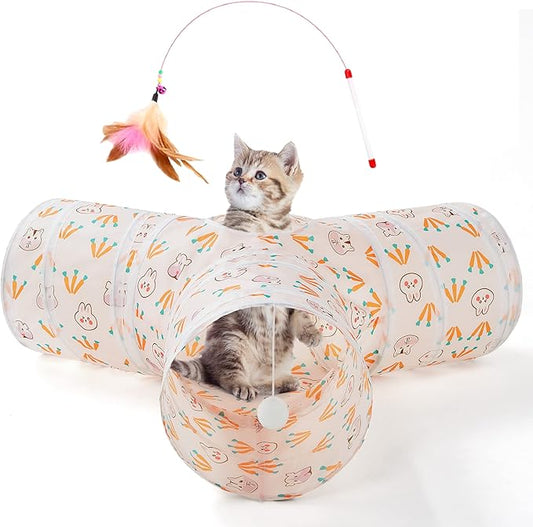 Tempcore Pet Cat Tunnel Tube Cat Toys 3 Way Collapsible, Cat Tunnels for Indoor Cats，Kitty Tunnel Bored Cat Pet Toys Peek Hole Toy Ball Cat, Puppy, Kitty, Kitten, Rabbit