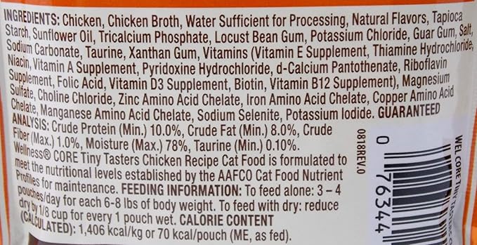Wellness CORE Tiny Tasters Grain Free Cat Food 4 Flavor 8 Pouch Plus Catnip Toy Sampler Bundle, (2) Each: Duck, Tuna, Chicken, Chicken Beef, (1.75 Ounces)