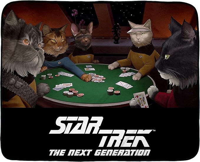 INTIMO Star Trek The Next Generation TNG Cat Characters Playing Cards Fleece Plush Throw Blanket 60" x 48" (152cm x 122cm)