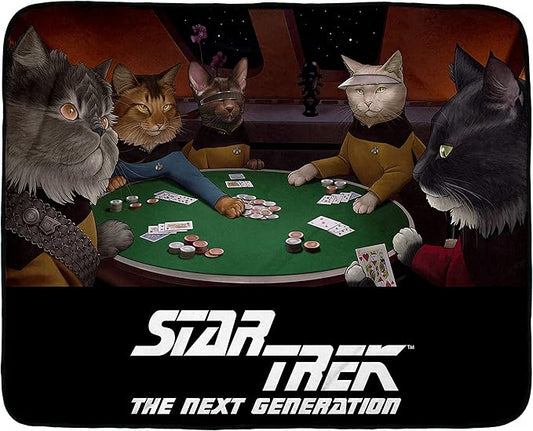 INTIMO Star Trek The Next Generation TNG Cat Characters Playing Cards Fleece Plush Throw Blanket 60" x 48" (152cm x 122cm)