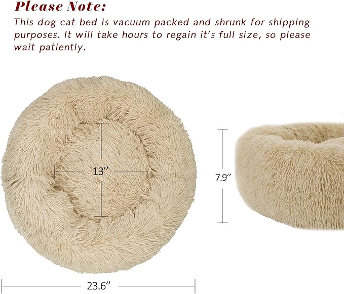 Calming Cat Beds for Indoor Cats, Anti Anxiety Round Fluffy Plush Faux Fur Cat Bed, Washable 23 inches Small Dog Bed & Cat Bed
