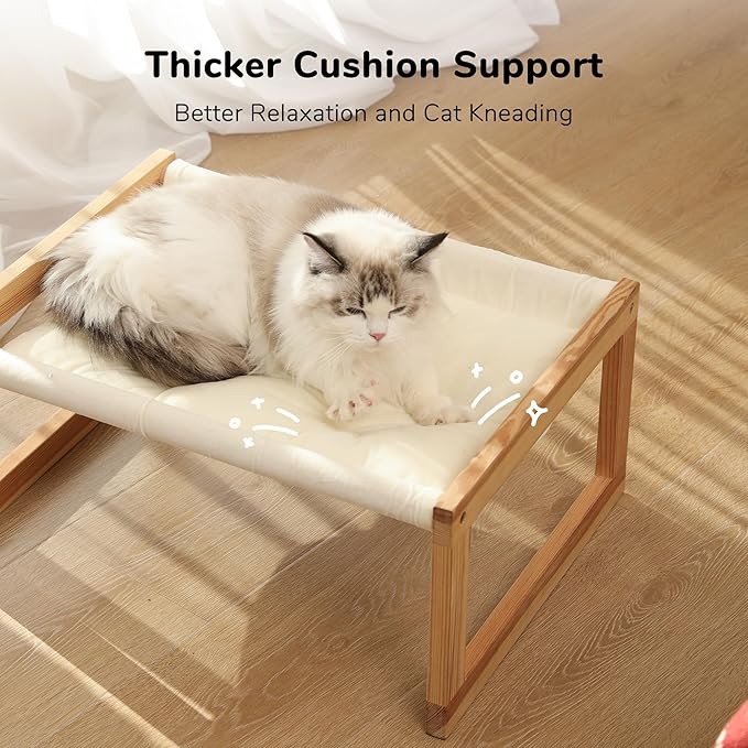 FUKUMARU Cat Bed, Plush Velvet Cat Beds for Indoor Cats, Wooden Cat Hammock, 21 x 16.5 Inch Cat Couch, Suitable for Cats, Dog, Bunny, Rabbit, Kitten and Small Animal