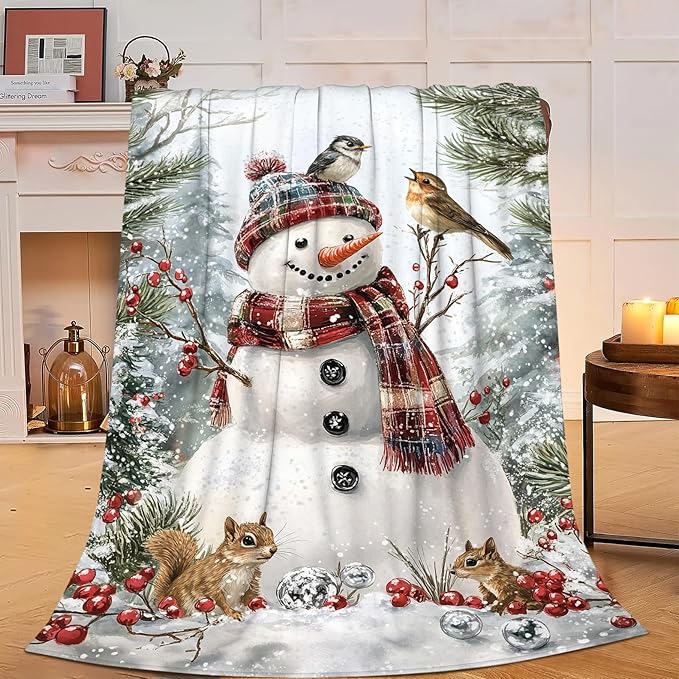 Winter Snowman Blanket Soft Cozy Snowman Plush Throw Blanket Super Warm Fleece Fuzzy Bedding Blanket for Kids Girls Boys Women Bed Decor Stuff 50"X60"