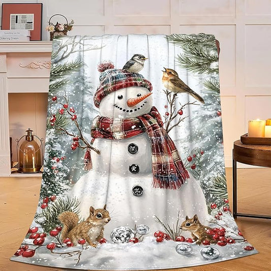 Winter Snowman Blanket Soft Cozy Snowman Plush Throw Blanket Super Warm Fleece Fuzzy Bedding Blanket for Kids Girls Boys Women Bed Decor Stuff 50"X60"