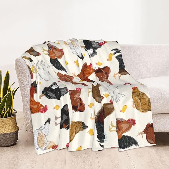 Chicken Soft Throw Blanket Flannel Fleece Blankets Warm Cozy Lightweight Fuzzy Blanket for Bed Sofa Couch Home Decor 60"X50"