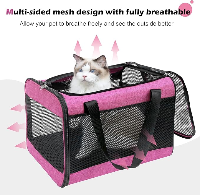 HiCaptain Pink Cat Carrier Bag, Lightweight Soft Cat Carrier with Top Mesh Window, Breathable Pet Carrier for Medium Cats and Small Dogs Puppies up to 15 lb - Pink
