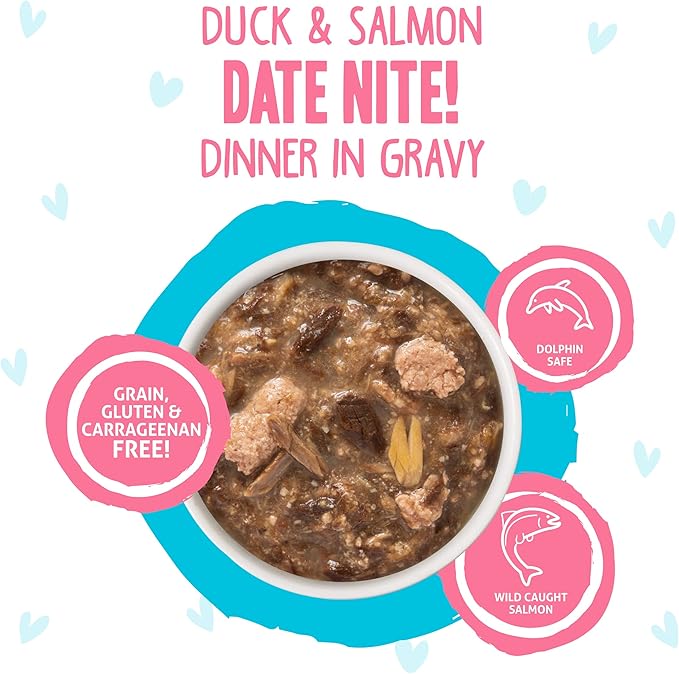 Weruva B.F.F. OMG - Best Feline Friend Oh My Gravy!, Date Nite! with Duck & Salmon in Gravy Cat Food, 2.8oz Pouch (Pack of 12)