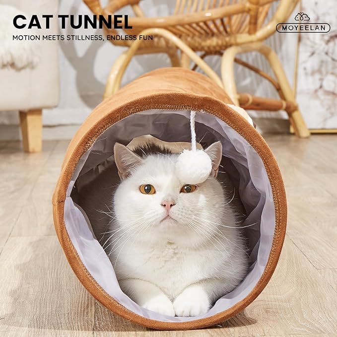 Cat Tunnel, Collapsible Pop-up Pet Tube with Play Ball Toys, 2-Way Cat Tunnels for Indoor Cats, Kitty Tunnel Bored Cat Pet Toys, Peek Hole Toy Ball