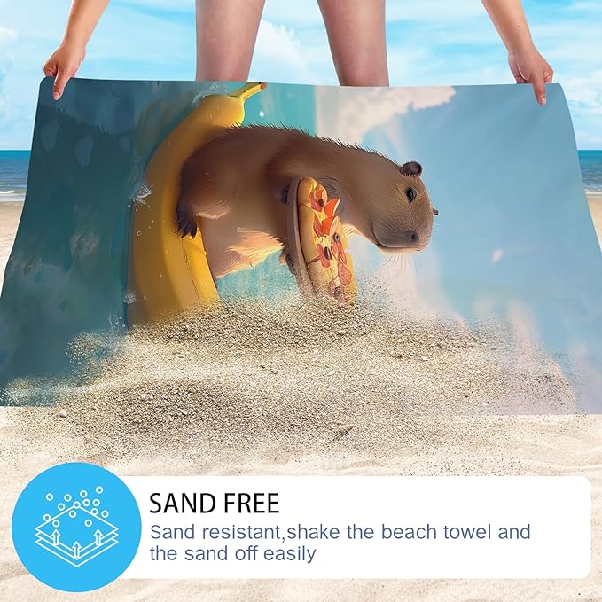 WZOMT Cute Capybara Beach Towel, Capybaras Gifts for Capybaras Lovers, Funny Capybara Eating Pizza On A Banana Boat Print Bath Towels, Soft Quick Dry Swim/Surf/Pool Towel Oversized 32x52 Inch