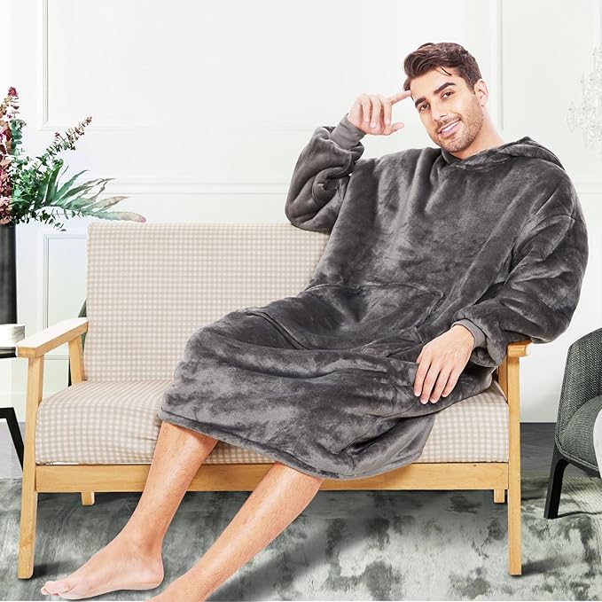 THREE POODLE Wearable Blanket Hoodie, Oversized Sherpa Sweatshirt Blanket for Adults Women Men, Warm Cozy Hooded Blanket, Gifts for Mom Girlfriend