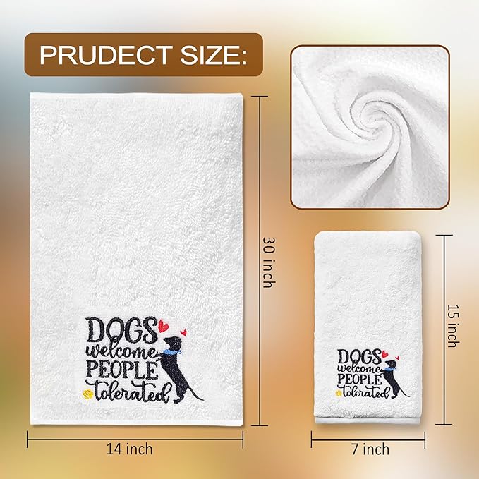 Dog Hand Towels for Bathroom Set of 2, Lover Gifts for Women Bathroom Decor Embroidered, Owners Mom Gifts Decorative New Home Tea Towels, 100% Cotton Soft for Kitchen 14x30 Inches