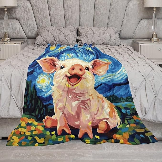 Pig Blanket Funny Pig Gifts for Girls Boys Woman Kids Pig Lover Throw Blankets Soft Blanket Warm Fleece Flannel Plush Blankets for Bed Sofa Couch 50"x60"