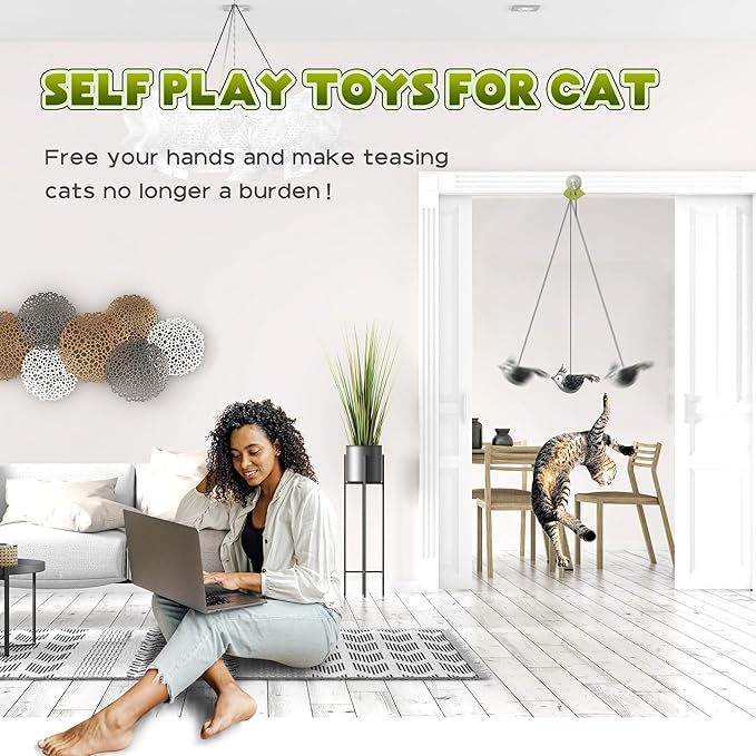 LEWISER Cat Toys Chirp Chickadee, Interactive Cat Feather Toys, Retractable Cat Teaser Toy, Hanging Toys for Indoor Cats Exercise, Kitten Kitty Fun Mental Physical Toys, Grey (1 Pack)