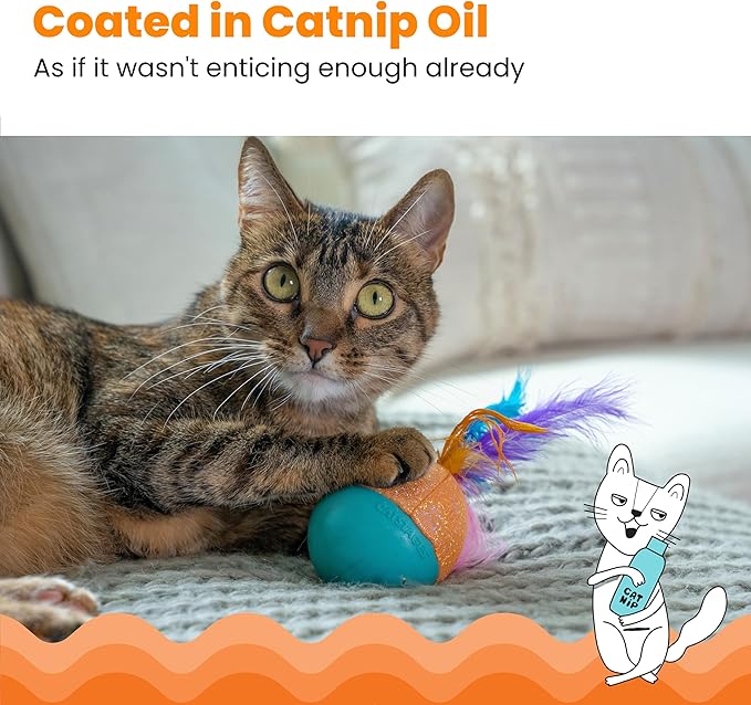 Catstages Whack N’ Wobble Ball Interactive Cat Toy Catnip Coated Wobble Ball with Feathers and Bells, Turquoise