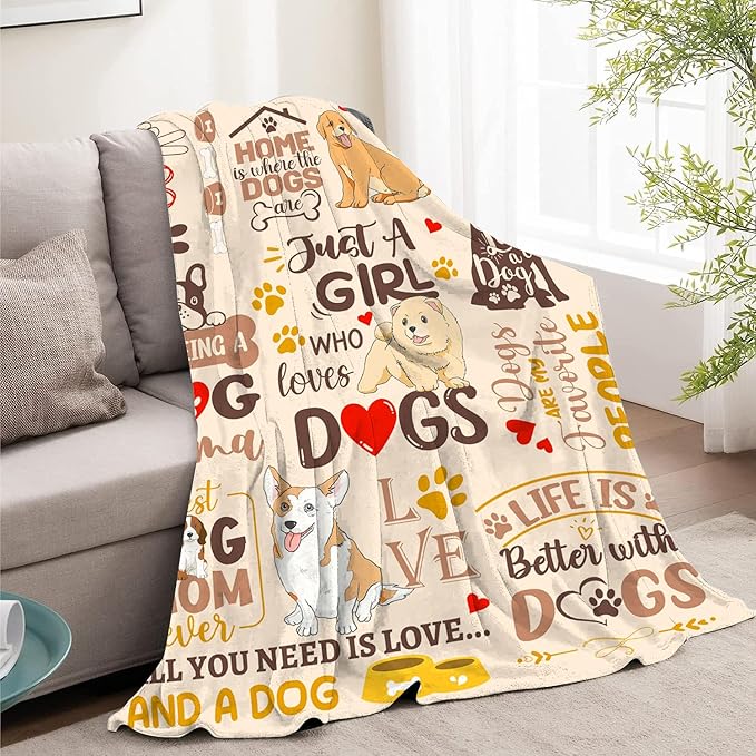 Dog Mom Gifts for Women, Gifts for Dog Lovers Throw Blanket 50x60 Inch, Just A Girl Who Loves Dogs Blanket