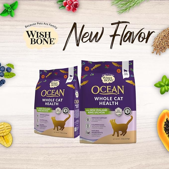 Wishbone Ocean New Zealand King Salmon, Gluten Free, Premium Salmon Recipe Cat Food for Overall Pet Health - 4 lb