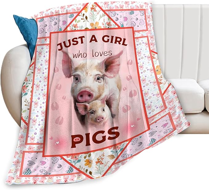 Cute Pig Blanket Just A Girl Who Loves Pigs Throw Blanket Ultra Soft Cozy Fleece Flower Animal Gift Fuzzy Plush Bedding Blankets for Kids Teens Adults Girls Boys Women Men 50"x40"