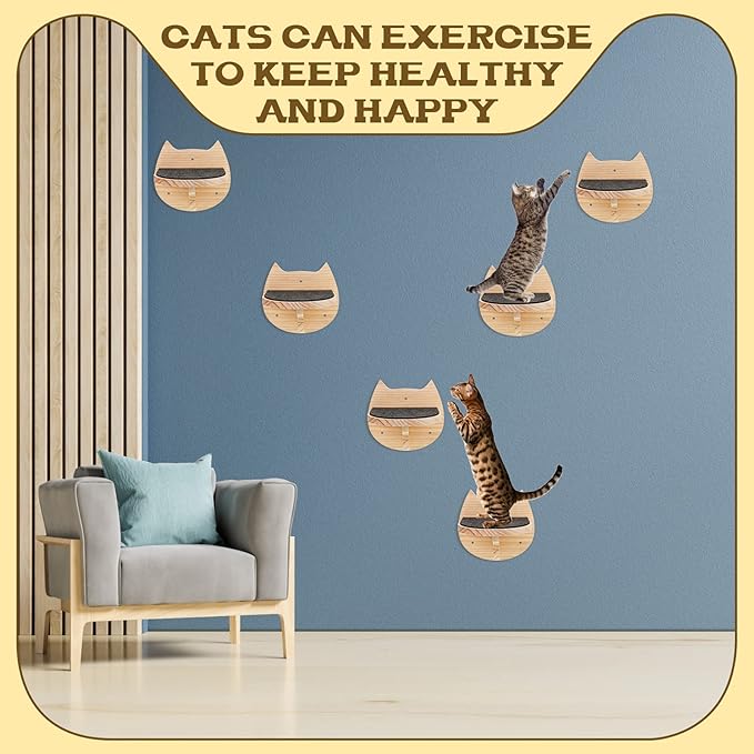 6 Pcs Cat Wall Furniture Wall Mounted Cat Wall Shelves with Scratching Mat Cat Stairs Cat Wall Steps Cat Ladder Cat Climbing Shelves Cat Perch Supplies for Cats Playing Climbing Indoor