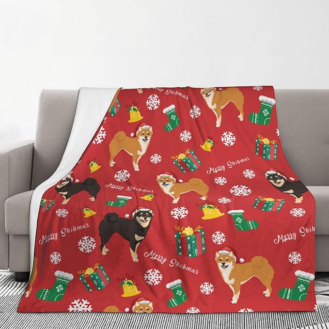 Christmas Dog Soft Throw Blanket Flannel Fleece Blankets Warm Cozy Lightweight Fuzzy Blanket for Bed Sofa Couch Home Decor 80"X60"