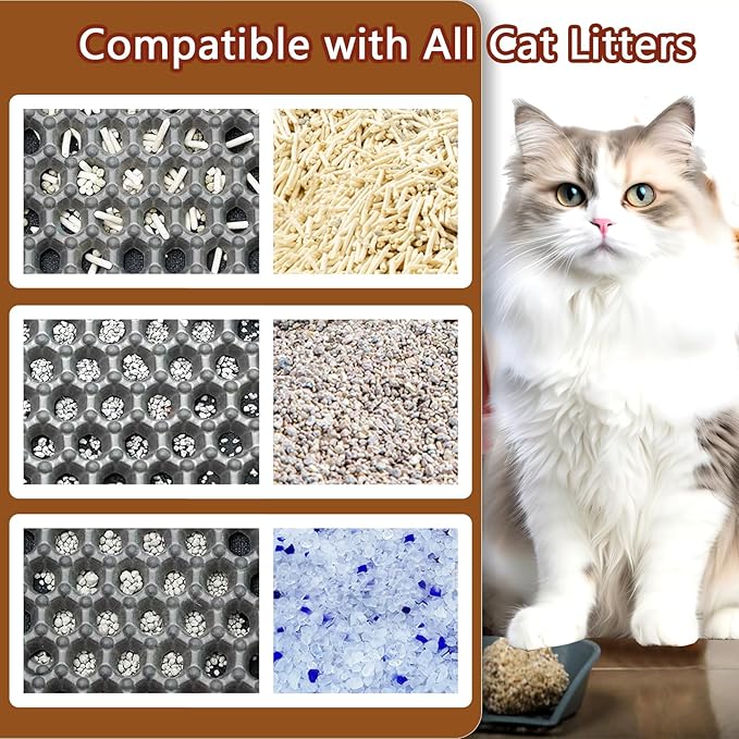 2025 𝗡𝗘𝗪 Waterproof Cat Litter Mat | Double Layer EVA, Odor-Free Large Grid | Urine Proof & Easy Cleanup | Soft on Paws | Versatile Design for Litter and Feeding (Blue, 27×47)