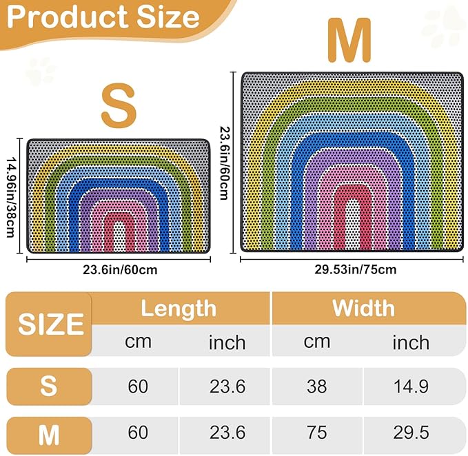 Bienbee Cat Litter Mat, 24"x15" Cat Litter Trapping Mat, Double Layer Litter Mat with Non-Slip Rubber Bottom, Urine and Water Proof, Keeps Floors Clean Rainbow M