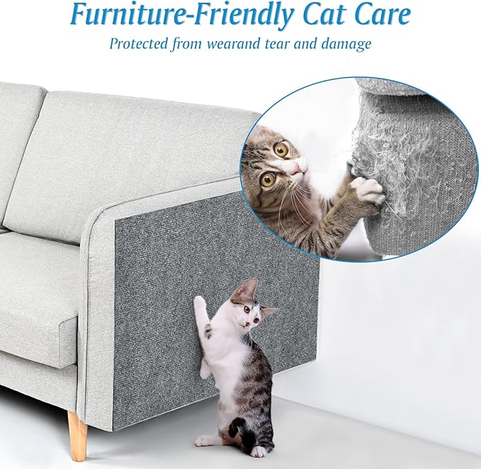 Gtmileo 78.7"x15.8" Trimmable Cat Scratching Mat, Cat Scratching Post Carpet, Self-Adhesive Cat Tree Shelves Replacement, Cat Scratch Furniture DIY Protector(Grey)