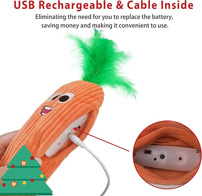 Gigwi Cat Toys Flapping Carrot with Catnip, Moving Activated Cat Kicker and Chew Toy, Automatic Motion Kitten Toys, Flappy Wiggle for Cat Exercise, Interactive Cat Toys with USB Rechargeable