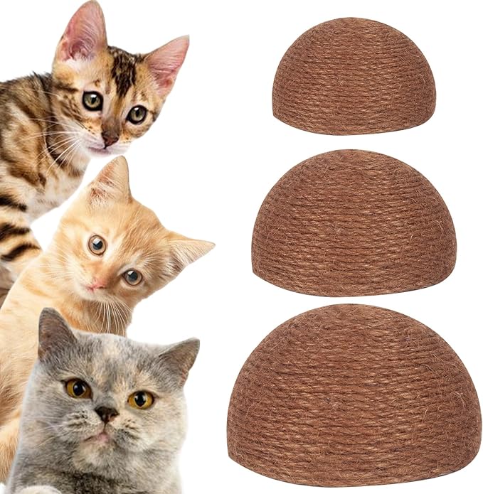PowerKing Replacement Cat Scratching Post Caps, 3 Pieces Natural Sisal Mushroom Caps Cat Scratch Post Refill Parts for Refurbishment Decoration (Brown)