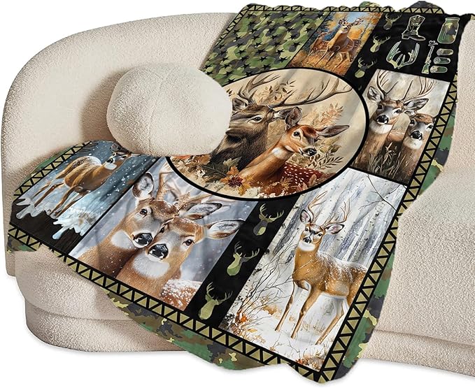 Deer Blanket Ultra Soft Cozy Camo Throw - Fleece Fuzzy Plush Hunting Lovers Decor Gifts for Women Girls Adults - Couch Sofa 60"x50"